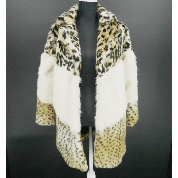 Blank NYC Women Animal Print‎ Faux Fur Coat Multicolor Mid Length Jacket Size XS